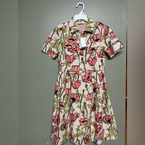 Tory Burch Pink Poppies Poplin Shirtdress NWT Size 2